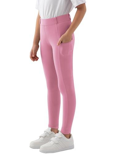 MoFiz Pantaloni Equitazione Bambina Pantaloni alla Zuava a Seduta Intera con Silicone Leggins Equitazione con Tasca per L'Estate Rosa 128-140