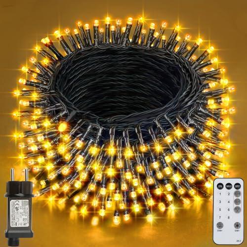 Realky Luci Albero di Natale, 38.2M 320 LED Luci Natalizie da Esterno ed Interno, 8 Modalità con Funzione Memoria e Telecomando Luci di Natale per Giardino, Balcone, Casa, Festa - Bianco Caldo