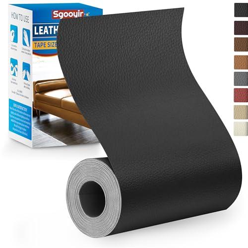 Sgooyir Pelle Adesiva per Riparazioni, 10x160cm Patch di Riparazione in Pelle, Kit di Riparazione Ecopelle Adesiva per Sedili Auto, Divano, Mobili, Borsa Nero