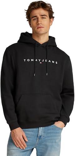 Tommy Jeans Uomo Felpa Linear Logo con Cappuccio, Nero (Black), S