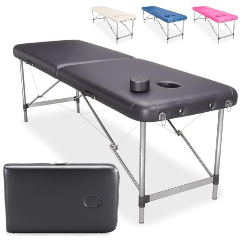 Beltom® Lettino da Massaggio 2 Zone in Alluminio 185X60 CM - Portatile PESA Solo 11 kg + Angoli ARROTONDATI E RINFORZATI - Fisioterapia Estetista Tattoo - Nero