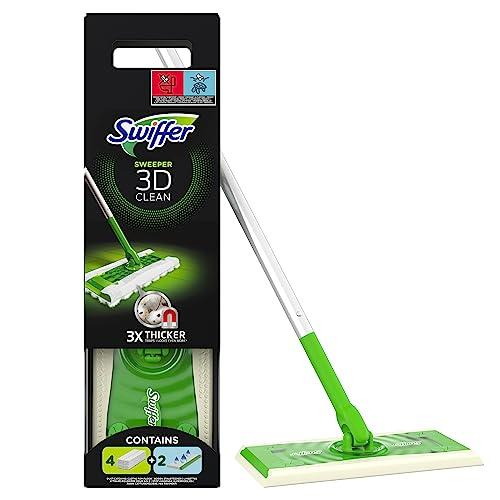 Swiffer Panni Catturapolvere, 1 Scopa 2 Panni Lavapavimenti E 4 Panni Dry  3D, Cattura E Blocca 3 Volte Più Polvere, Sporco e Peli Rispetto A Swiffer  Tradizionale, Ottimo Per Tutti I Tipi Di Pavimenti