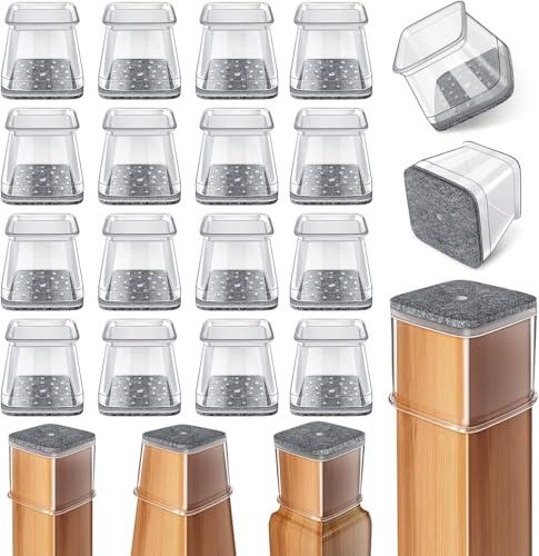 Gommini Per Sedie Quadrati, 24 Pezzi Feltrini per Sedie in Silicone Trasparente con Feltro, Antigraffio in feltro per sedie, tappi protettivi per gambe di per pavimenti in Legno(Fit:26.1-40mm)