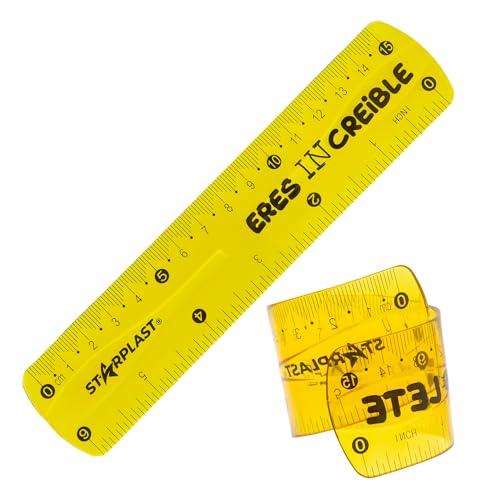 Starplast Righello flessibile 15 cm - 4 colori, numerazione resistente, frasi motivazionali - Giallo