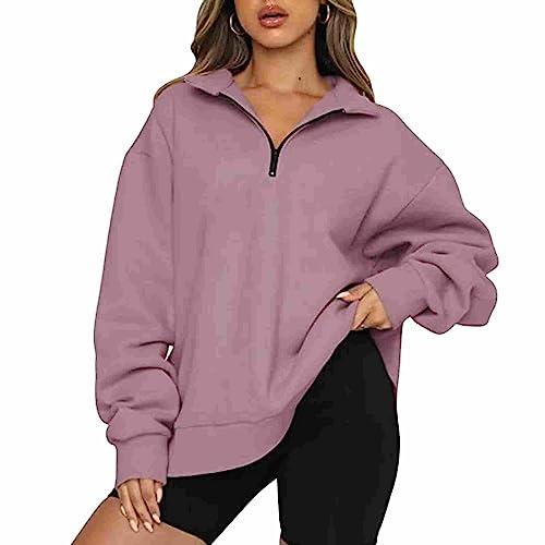 Felpa donna oversize maglione mezza cerniera felpa manica lunga felpa con cappuccio zip trimestre ragazza adolescente abbigliamento autunno Bonprix maglione donna, Lilla, S