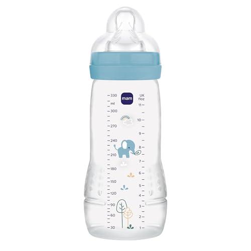 MAM Biberon Easy Active Baby Bottle 330 ml, Biberon MAM per bambini attivi ergonomico e pratico, Accessori neonato 4+ mesi per l'allattamento con tettarella misura 3 piatta e simmetrica, Azzurro