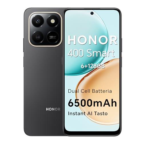 HONOR 400 Smart 4G Smartphone Dual SIM NFC Android 15, 6+128GB, 6500mAh Dual Cell Batteria, 108MP+2MP con Pulsante AI Telefono, 6.77 Pollici 120 Hz Comfort Display, 5 stelle SGS&IP65, Velvet Black