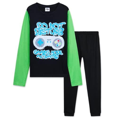 CityComfort Pigiama Ragazzo Adolescenti Set Pigiami Lunghi con Motivo Gioco Abbigliamento da Casa Regalo Bambino (13-14 Anni, Nero/Verde Gioco)