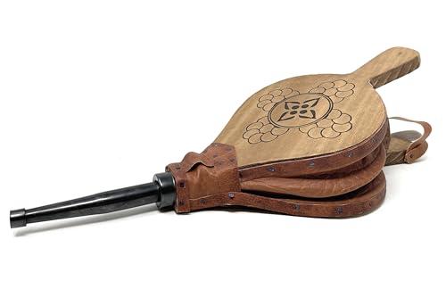 MGE - Soffietto Manuale per Camino e Barbecue - Soffiatore Camino e Barbecue - Mantice per Camino in Legno Naturale - Accessori Camino - Utensili Camino a Legna - 43 cm