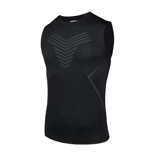 AMZSPORT Canotta Compressione da Uomo Sport Senza Maniche Base Layer Asciugatura Rapida Top Nero L