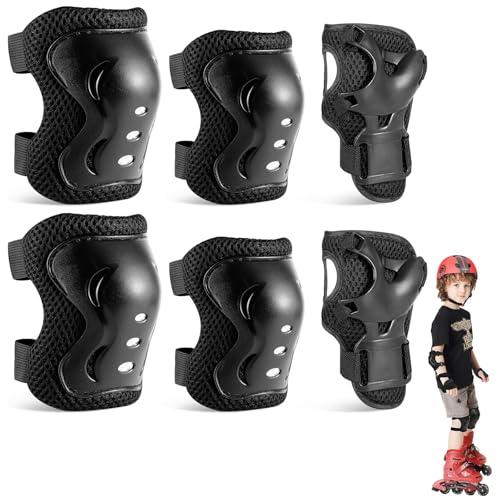 6-in1 Set di Protezioni in Linea per Bambini, Protezioni Skateboard Bambino, Set di Protezioni per Bambini, Protezioni Pattini Ginocchiere Gomitiere Tutore Polso, per Skateboard Bicicletta, Nero