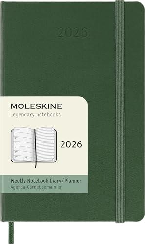 Moleskine Weekly Planner, Agenda Settimanale 2026 12 Mesi Con Spazio Per Note, Con Copertina Rigida e Chiusura Elastica, Formato Pocket 9 x 14 cm, Colore Verde