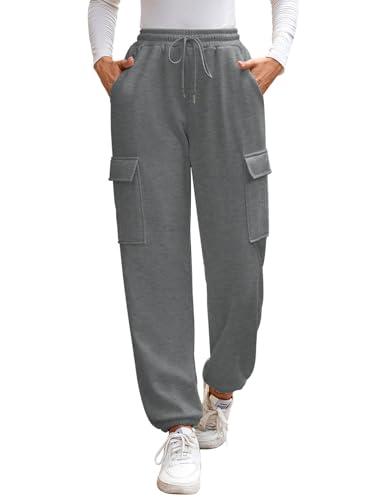 EDOTON Pantaloni Tuta Donna Invernale Sportivi Larghi Felpati Comodo Pantalone da Jogging con Tasche (Grigio Scuro, XL)