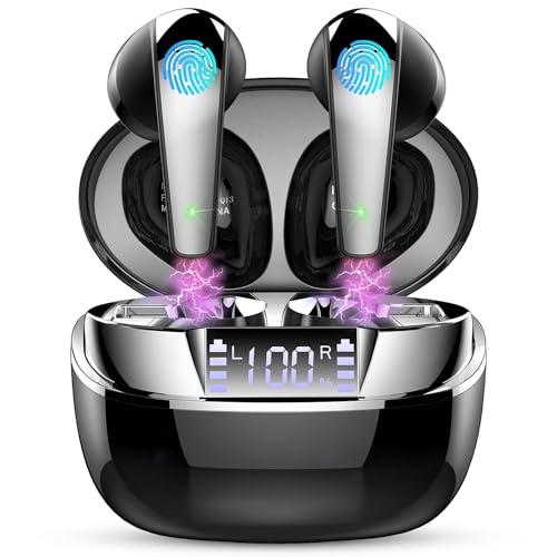 Cuffie Bluetooth, Auricolari Bluetooth 5.3 Stereo HiFi con 4 HD Mics, Cuffie Wireless in-ear LED Display, Mini Cuffiette Sport 35H IP7 Impermeabile Auricolari senza fili USB-C Touch Control, Nero
