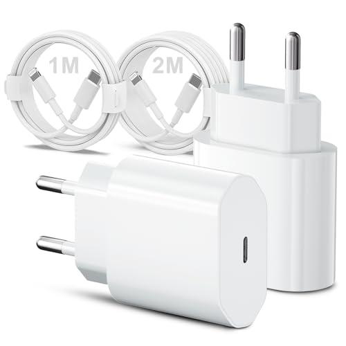 Confezione da 2 caricabatterie rapido USB C con cavo di ricarica per iPhone 2 m e 1 m, cavo di ricarica rapida per i Phone 14/13/12/11/Pro Max/Mini/SE/Xr/X/Xs Max, Pad, cavo e spina di alimentazione