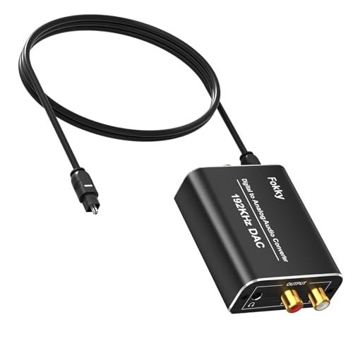 Fokky DAC Audio Hi-Fi Con Cavo RCA Jack, 192 kHz DAC Audio/DAC, Adattatore Ottico Jack 3.5/Convertitore Audio Digitale Analogico, Cavo Ottico Audio Digitale per console di gioco HDTV DVD Blu-ray