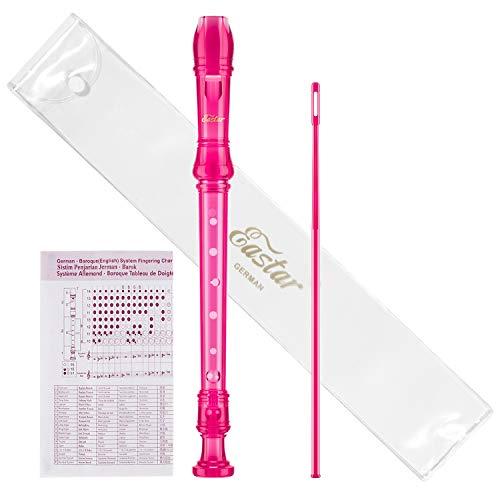 Eastar Flauto a becco soprano per principianti, bambini, flauto a becco tedesco in la, ABS, a 3 pezzi, con set di pulizia, borsa di conservazione, tabella delle dita, rosa scuro, ERS-1GP