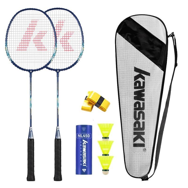 Set di 2 racchette da badminton professionali, leggere, con 3 palline da badminton, 2 maniglie a mano, 1 borsa per racchetta e 2 racchette da badminton per allenamento, sport (blu)