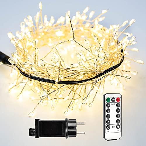 RESNICE 30m 1000 LED Luci a Grappolo Bianco Caldo, Filo d'Argento con Telecomando, Luci di Natale per Albero, Interni ed Esterni, Giardino, Camera da Letto, Patio
