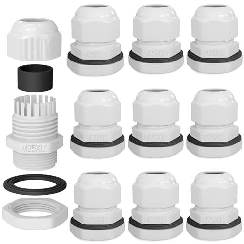 hb-digital 10x Pressacavo M25 per 11-15mm IP68 Impermeabile Resistente alla Polvere Ritardante di Fiamma per Uso Esterno Industriale Facile Installazione Filettatura Metrica - Bianco
