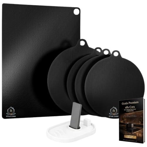 Set Copripiano Induzione 5 Pezzi – Protezione Piano Cottura a Induzione – Copri Piano Cottura Antiscivolo in Silicone, Tappetino Resistente 260°C Lavabile