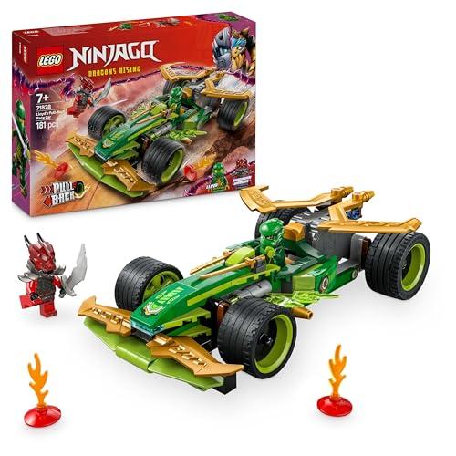 LEGO NINJAGO Racer Pull-Back di Lloyd - Modello di Auto da Corsa Giocattolo con 2 Minifigure, Armatura, Spade e Elementi Fulmine, Giochi per Bambini e Bambine da 7 Anni Fan delle Macchine Ninja 71828