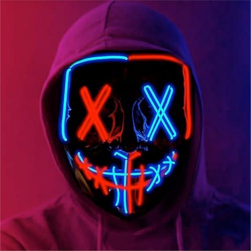 FASCHINFEVER Maschera illuminata a LED rosso & blu, a tema film “La notte del giudizio”, controllabile, adatta per Halloween e carnevale, unisex