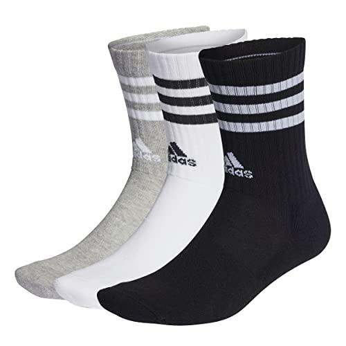 adidas Unisex - Adulto 3-Stripes Cushioned Crew Socks 3 Pairs, Medium Grey Heather / White / Black / White, 6.5-8