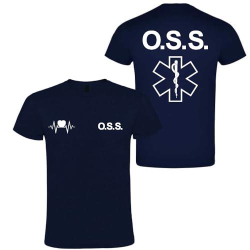T-shirt in cotone adatto per OSS 118 soccorso con stampa bianca fronte e retro NM (Blu Navy, L)