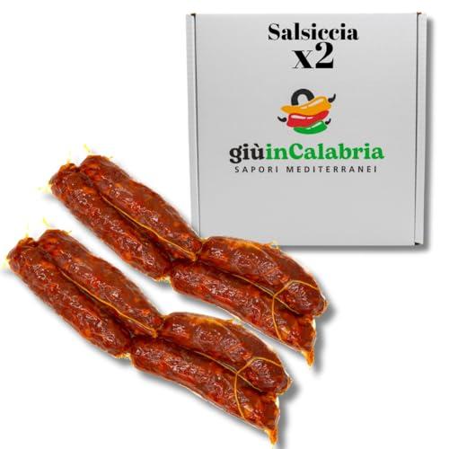 Salsiccia Calabrese - 2 Pezzi Interi da 400g con Box Regalo - Salumi Artigianali Tipici Calabresi, Ideale Per Panino, Antipasti, Aperitivi - Piccante Artigianale Sottovuoto