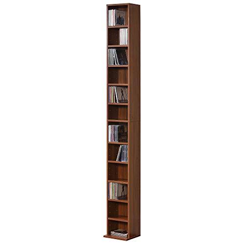 [en.casa] Scaffale a Colonna con 12 Scomparti per CD DVD e Oggetti Decorativi Mobile Alto Salvaspazio con Ripiani Regolabili in Altezza 175 x 20 x 20 cm Effetto Noce