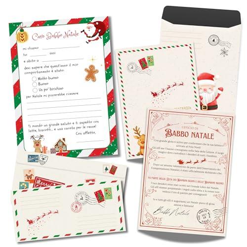 Kit Lettera Babbo Natale Bambini | Lettera per Babbo Natale da Scrivere + Risposta di Babbo Natale + 2 Buste | Set Lettera a Babbo Natale