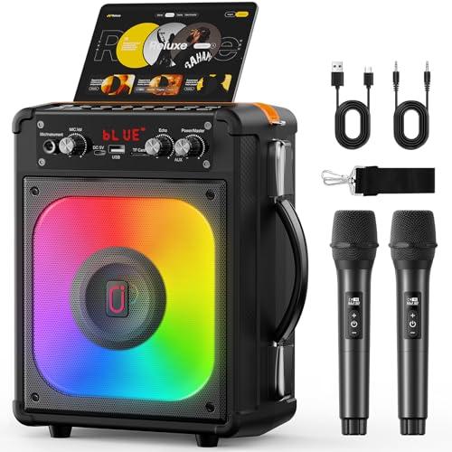 HWWR Karaoke con 2 Microfono, 60W Cassa Bluetooth 5.3 Subwoofer da 6,5, 12 Ore Riproduzione, Karaoke Portatile per Adulti/Bambini con Effetti Luce LED, Festa/Casa/Compleanno
