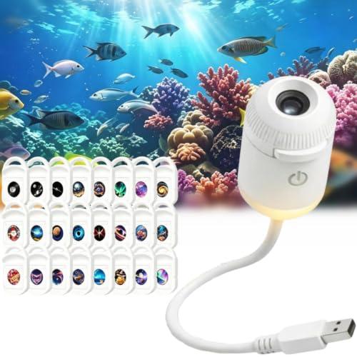 Luce notturna Proiettore Galassia 2 in 1 Hd Smart Dynamic 5d, Plug and Play Hd Star Proiettore, Proiettore Cielo Stella e Oceano Rotante 360°Luna Usb Per Soffitto (Con 24 Film)