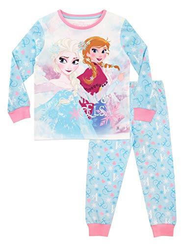 Disney Pigiama Frozen Bambina | Pigiami Cotone Lungo | Pigiamone Principesse Pijama Anna e Elsa per Bambini Blu 4-5 Anni