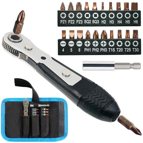 BAKESHU Chiave a cricchetto magnetica, mini cacciavite a cricchetto con Phillips, a taglio, Torx, esagonale, quadrato, Pozidriv per auto, biciclette, casa, fai da te