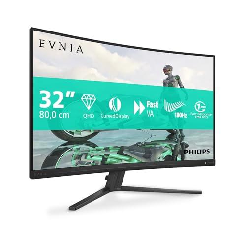 PHILIPS Evnia 32M2C3500L - Monitor gaming curvo QHD da 32 pollici, 180 Hz, 0,5 ms, FreeSync Premium, HDR10 (2560x1440, 2x HDMI, DisplayPort) grigio scuro