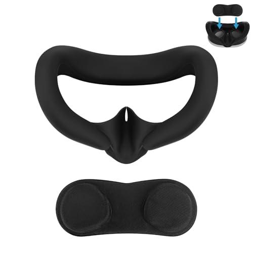 Geekria VR Face Cover and Lens Cover Compatible with Meta Quest 3, Sweatproof Silicone Face Pad Mask & Face Cushion, Replacement Accessories Kit, Washable Lightproof Anti-Leakage (Black)