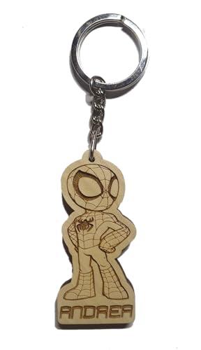 Portachiavi personalizzato in legno uomo - ragno - spider - perfetto per lo zaino - personalizzazlo col tuo nome - Decorazione Bomboniera personalizzata - gadgets per festa a tema