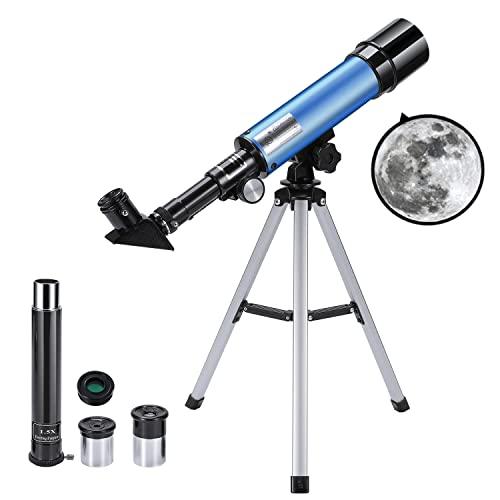 Telescopio Astronomico Bambini, Uverbon 360/50mm Telescopio Rifrattore con Treppiede Regolabile, 90X HD Spaziale Monoculare Esterno per Bambini e Principiante, Regalo Educativo di Natale o Compleanno