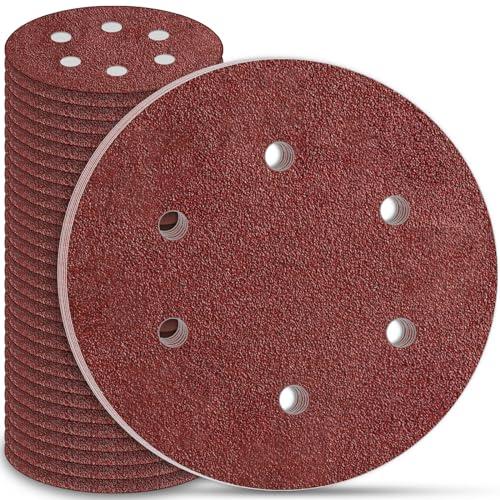 STEBRUAM Dischi Abrasivi 225 mm, Carta Abrasiva 30 Pezzi Kit di Carta Abrasivi a 6 fori Rotondi di Carta Vetrata, Grana P40 per Smerigliatrici per Cartongesso e Giraffe Abrasive