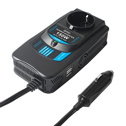 Inverter di Potenza per Auto 150W, Convertitore da 12V DC a 230V AC con 2 Porte 2A USB, Convertitore di Potenza Adattatore,Adatto Per Ricaricare Telefoni Cellulari, Computer Portatili, Ipad E Psp