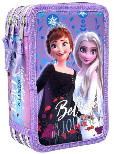 Clondo Astuccio 3D 3 Scomparti, 44 Pezzi, Per Frozen Fan, Pastelli, Pennarelli, Righello, Matita, Penna, 3 Zip, Bambina, Scuola Elementare e Regalo, Lilla, Con Elsa ed Anna - Gadget Ufficiale