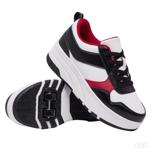 ANEFUN Ragazzi Ragazze Scarpe con Ruote Pattini Pattinaggio Bambini Pattini a Rotella Scarpe con 4 Ruote Rimovibili Comfort Sport Outdoor per Bambini, nero/rosso, 40 EU