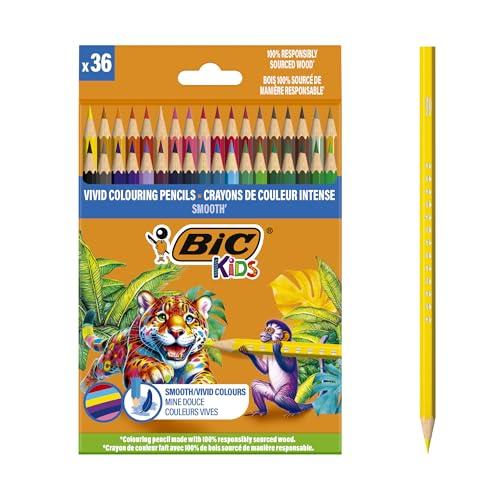 Matite per colorare BIC Kids realizzate al 100% in legno proveniente da fonti responsabili - Colori assortiti, confezione da 36
