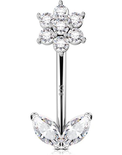 OUFER 16G Fiore Eyebrow Piercing Argento 925 Eyebrow Bar 8 mm CZ Trasparenti Cartilage Earring Eyebrow Piercing Rook Piercing Eyebrow Barbell Donna Uomo