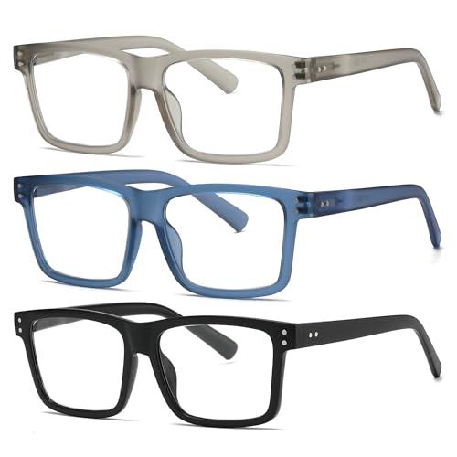 ZXYOO 3 Paia Occhiali da Lettura Uomo con Filtro Luce Blu, Montatura Oversize Quadrata Grande +2.50