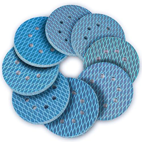 STEBRUAM 64 Pezzi Dischi Abrasivi 125mm, Carta Vetrata Abrasiva 8 Fori Ossido di Zirconio per Levigatrice Orbitale (8 x 60/80/120/150/180/240/320/400 Grana)