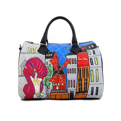 Borsa in pelle dipinta a mano - MOULIN ROUGE - Borse Donna, Borse a Spalla, Vera Pelle, Made in Italy, in Pelle Dipinta, Borsa bauletto a Tracolla con manici regolabili, Lavorazione Artigianale