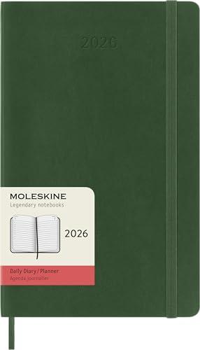 Moleskine Daily Planner, Agenda Giornaliera 2026 12 Mesi, Con Copertina Morbida e Chiusura Elastica, Formato Large 13 x 21 cm Colore Verde